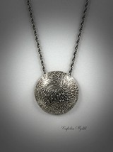 Pendant necklace in sterling (metal clay), textured and patinated. Handmade. - £95.92 GBP