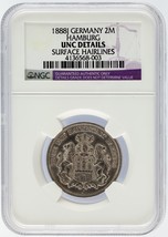 1888 J Allemagne 2 Mark 2M Pièce Argent Hamburg NGC Classé UNC Détails - $16,708.45 MXN
