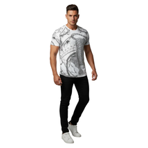 Mens PLATINI Sports Shirt With Rhine Stones Lion Chain STT8023 White image 5