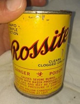 Vtg Rossite Rapid Triple Action Clears Clogged Drains 20 Oz Tin Can Adve... - $42.06