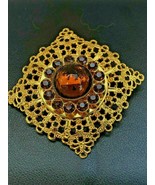 vintage gold filigree brown rhinestone cab cabochon maltese cross pin br... - £15.81 GBP