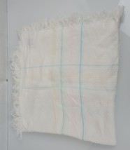 Vintage Bright Eyes Japan Acrylic Baby Blanket Shawl White Pastel Plaid Stripe - £62.64 GBP