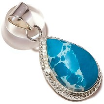 Blue Turquoise Pear Gemstone 925 Silver Overlay Handmade Rope Bezel Drop Pendant - £7.95 GBP