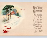 Winter Cabin Scene New Year Greeting w Poem Unused UNP DB Postcard K14 - $5.08