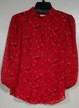 Women&#39;s Floral Long Sleeve Button Popover Blouse Red Size S/P - £21.63 GBP