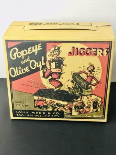 POPEYE & OLIVE OYL JIGGERS  Marx Wind-Up Tin Litho Box - $171.45