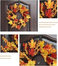 17.7&quot; Thanksgiving Wreath Autumn Harvest Wreath  w/Berries Maple Leaves - £19.28 GBP