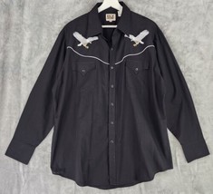 Ely Cattleman Shirt Mens Extra Large Black Embroidered Eagle Western Pearl Snap - £54.36 GBP
