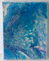 Acrylic Pour Painting Stretched Canvas &quot;Ocean&quot; Blues 14&quot; x 11&quot; - £23.34 GBP