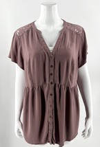 Torrid Top Plus Size 1X Mauve Purple Button Up Lace Detail Tunic Blouse ... - $22.28