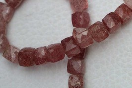 8 inch faceted strawberry quartz  gemstone cube beads, 7 mm -- 8 mm, natural bea - £24.66 GBP