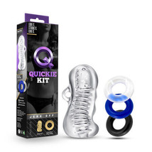 Quickie Kit Jerk Off Stroker &amp; 3-Piece Cockring Set Clear - $31.67