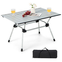 Folding Heavy-Duty Aluminum Camping Table with Carrying Bag-Silver - Col... - £99.68 GBP