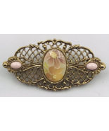 Vintage Gold Tone Filigree Style Ceramic Floral Cameo Brooch Pin 2.25&quot; x... - $9.49