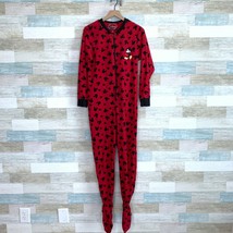 Disney Mickey Mouse Fleece Union Suit Pajamas Red Black One Piece Womens... - $24.74