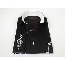 Mens AXXESS Musician Singer Cotton Shirt Turkey Musical Notes 724-22 Black White image 3