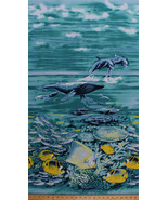 23.5&quot; x 44&quot; Panel Fish Dolphins Whales Ocean Animals Cotton Fabric Panel... - £6.13 GBP