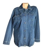 Quacker Factory Dream Jeannes Dark Wash Rhinestone Knit Denim Jean Jacke... - $32.66