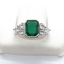 18K White Gold Plated 2.50CT Lab-Created Emerald Antique Vintage Solitaire Ring - £53.35 GBP