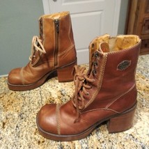Rare Harley Davidson Vintage Y2K Brown Leather Boots Size 7.5 US Womens - £225.01 GBP