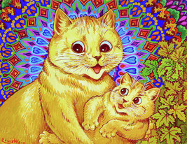 Framed canvas art print giclée mother cat and kitten louis wain - £14.01 GBP+