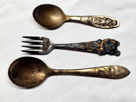 Vintage DISNEY Flatware Lot Of 3 Spoons &amp; Fork - MICKEY MOUSE, PUSS-N-BOOTS - $21.76