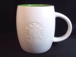 Starbucks impressed siren logo coffee mug cream with green interior 2011 14 oz - £10.85 GBP