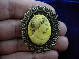 (CS6-10) WOMAN Hair up yellow ivory CAMEO Pin Jewelry brooch PENDANT necklace - £22.66 GBP