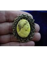 (CS6-10) WOMAN Hair up yellow ivory CAMEO Pin Jewelry brooch PENDANT nec... - £23.08 GBP