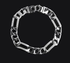 0.55 Ct Men&#39;s Figaro Link Diamond Bracelet 14k Solid White Gold 8.25&quot; Handmade - £1,984.08 GBP