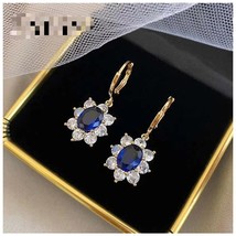 Fashion Royal Blue Zircon Disk Earrings Elegant Elegant Crystal Sun Flower Long  - £6.54 GBP