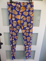 Lularoe Halloween Sugar Skulls Periwinkle Background Leggings Size T/C Women&#39;s - £19.95 GBP