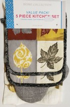5 Pc Kitchen Set: 2 Pot Holders 1 Oven Mitt &amp; 2 Towels Colorful Fall Leaves Vp H - £23.71 GBP