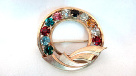 Vintage CATAMORE 20-12K Gold Filled Multi-Color Rhinestones Circle Pin Brooch - £31.17 GBP
