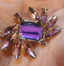 Stunning Pin Brooch Marquis &amp; Emerald Cut Amethyst Purple Stones Swirl S... - £11.63 GBP
