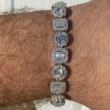 Lab Created Diamond 14K White Gold Plated Square Cluster Men&#39;s Bracelets 8.5&quot; - £228.95 GBP