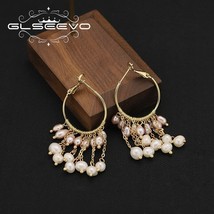 GLSEEVO Natural Freshwater Purple White s Chain Drop Earrings For Woman Exaggera - £18.40 GBP