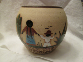 e170 Mexican Art Pottery Hand Painted Mother Child BIG Coffee Mug Signed Mexico - £22.57 GBP