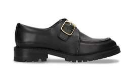 Chaussures véganes femme Derby plates en Apple Skin noire avec laniere et boucle - £98.08 GBP