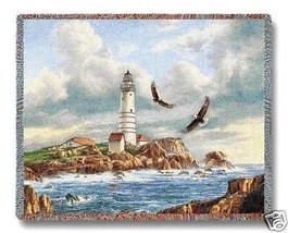 72x54 Boston Lighthouse Ocean Tapestry Afghan Throw Blanket - £50.64 GBP