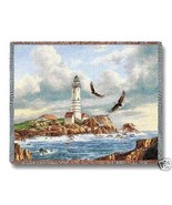 72x54 BOSTON LIGHTHOUSE Ocean Tapestry Afghan Throw Blanket  - £49.84 GBP