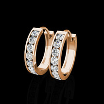 0.42Ct Created Diamond Huggie Hoop Earrings Solid 14K Rose Gold Round Cu... - £149.02 GBP