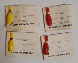 Bowling Pin Shape Lapel Pin 2 Red 2 Yellow Vintage Retro 4 Count - £9.30 GBP