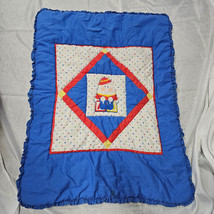 Vintage 80s Baby Quilt Blanket Primary Colors Humpty Dumpty Heart Blue Red Green - £77.39 GBP