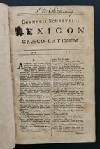 1800 Antique LATIN-GREEK Dictionary Cornelli Schrevelii Leather Chickering Early - £96.71 GBP