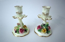 Gorgeous Crown Staffordshire Pr. Porcelain Candle Holders c1950&#39;s - £71.01 GBP