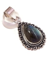 Blue Fire Labradorite Gemstone 925 Silver Overlay Handmade Oxidised Drop... - $9.95
