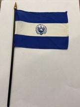 El Salvador Mini Desk Flag - Black Wood Stick Gold Top 4” X 6” - $5.00