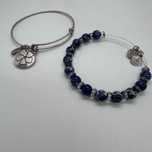 Alex Ani Bracelet Lot Friend Charm Bangle Lapis Lazuli Blue Beads Silver... - $19.79
