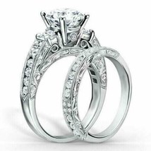 2CT Rund Schliff Moissanit Hochzeit Verlobung Ring Set Massiv 14K Weiß Vergoldet - £108.41 GBP